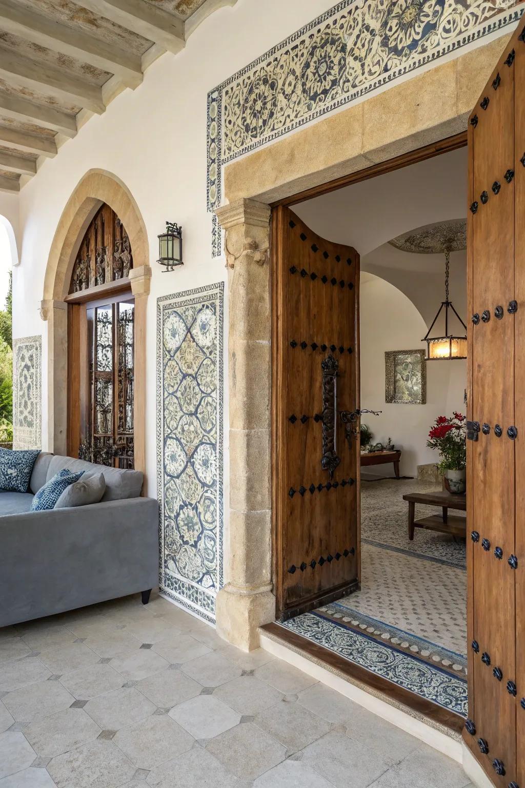 Modern and traditional elements blend seamlessly in a Mediterranean entry.