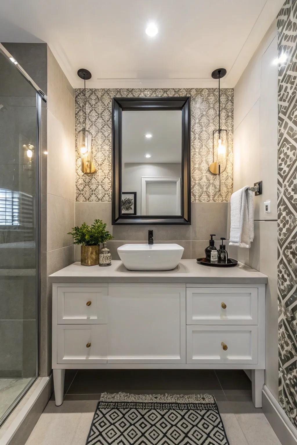 A standalone sink base featuring modern fixtures within a washroom.