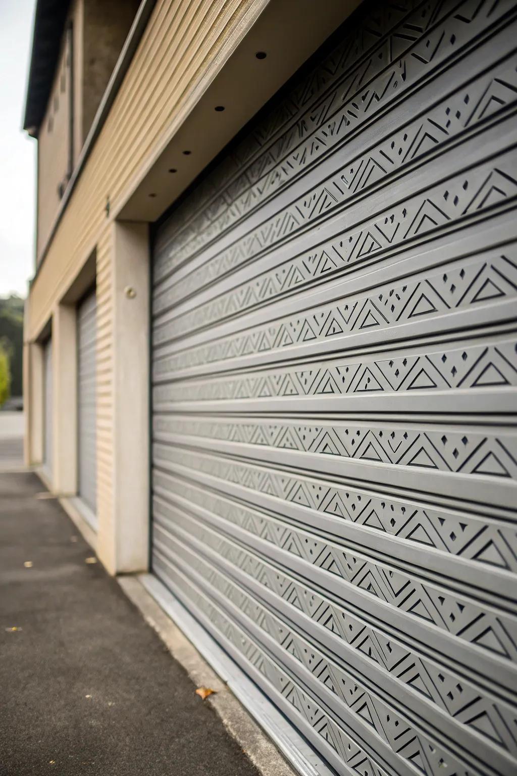 Repetitive motifs establish harmony in garage door designs.