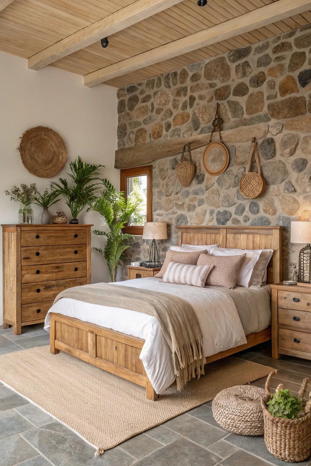 Natural resources introduce warmth and authenticity to this bedroom.