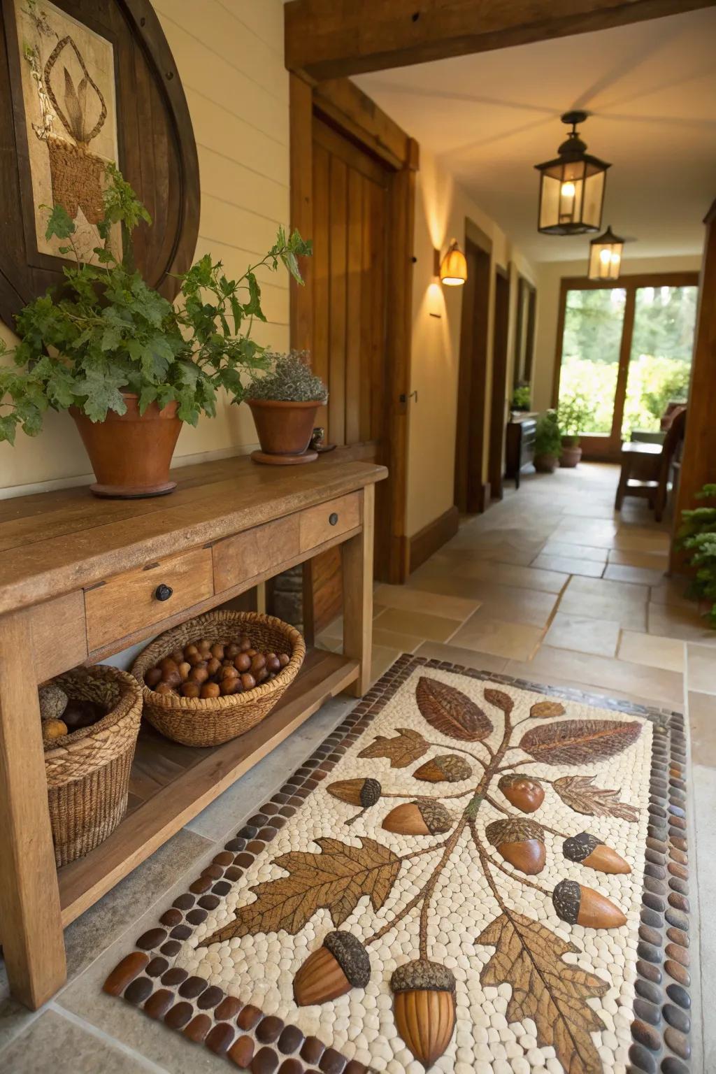 Kernels and horse chestnuts capture the splendor of nature in mosaic artistry.