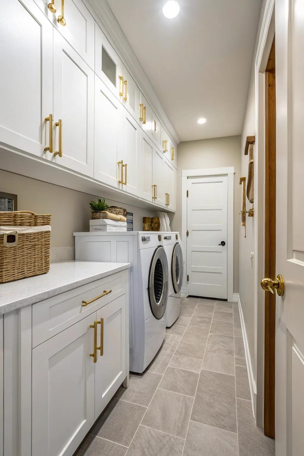 Upgraded fixtures enhance the laundry room design.