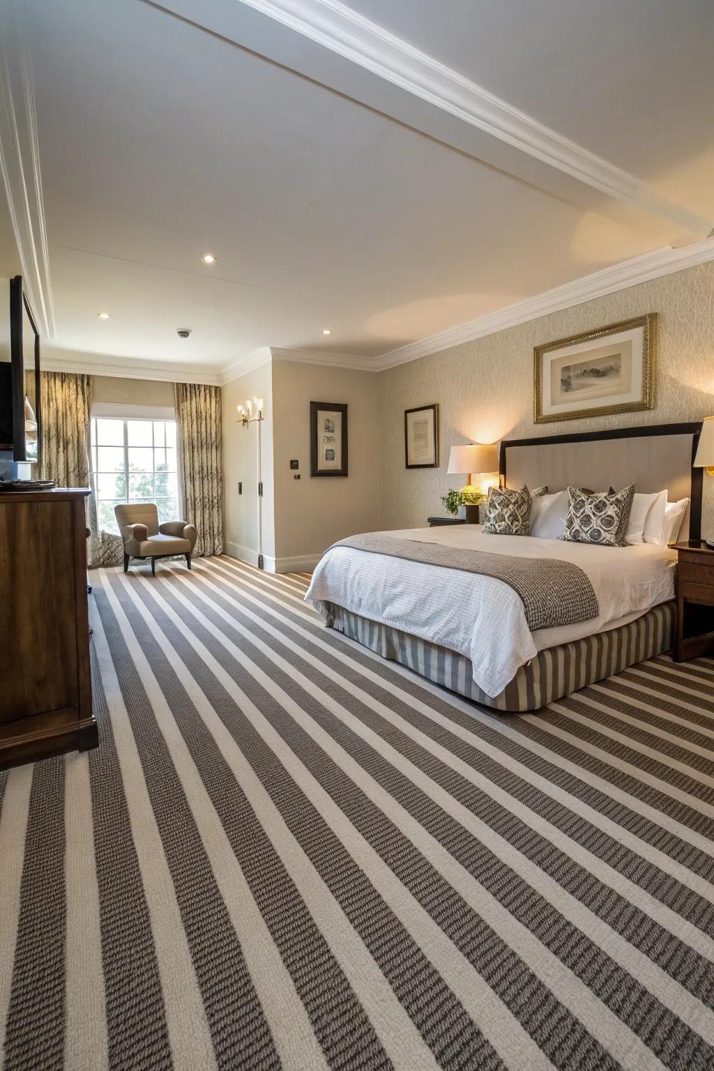Striped carpets can create the illusion of extra space.