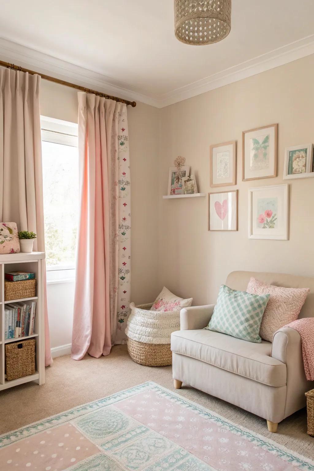 Pastels add gentle color to neutral spaces.