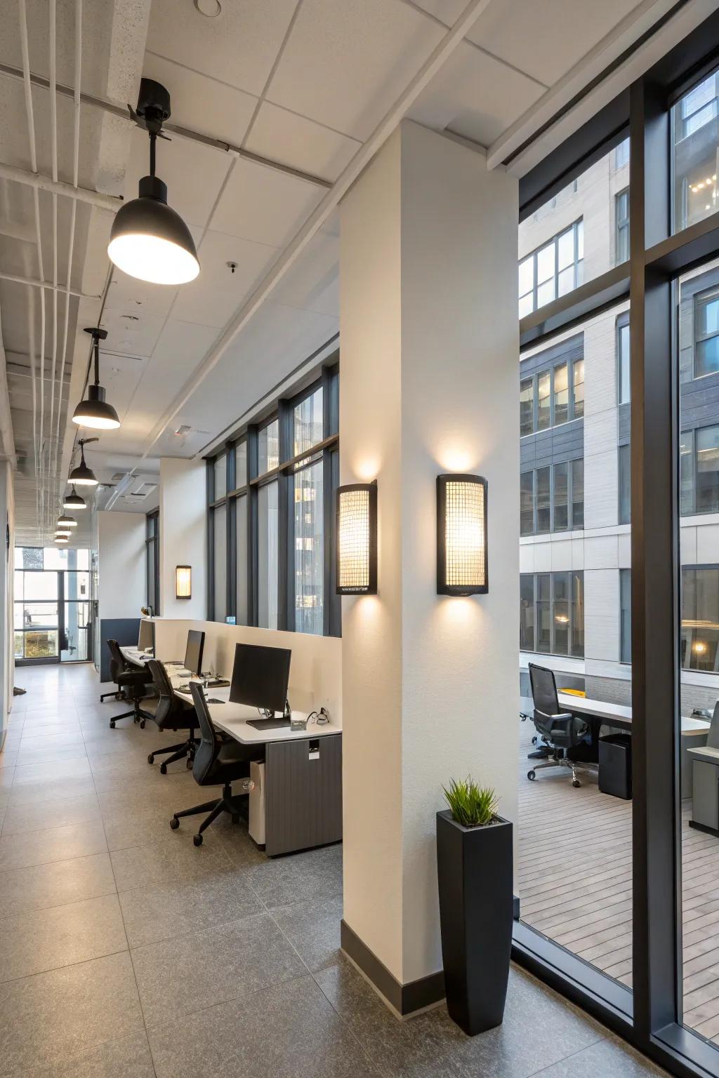 Smart wall lights providing convenience and modernity to the office.