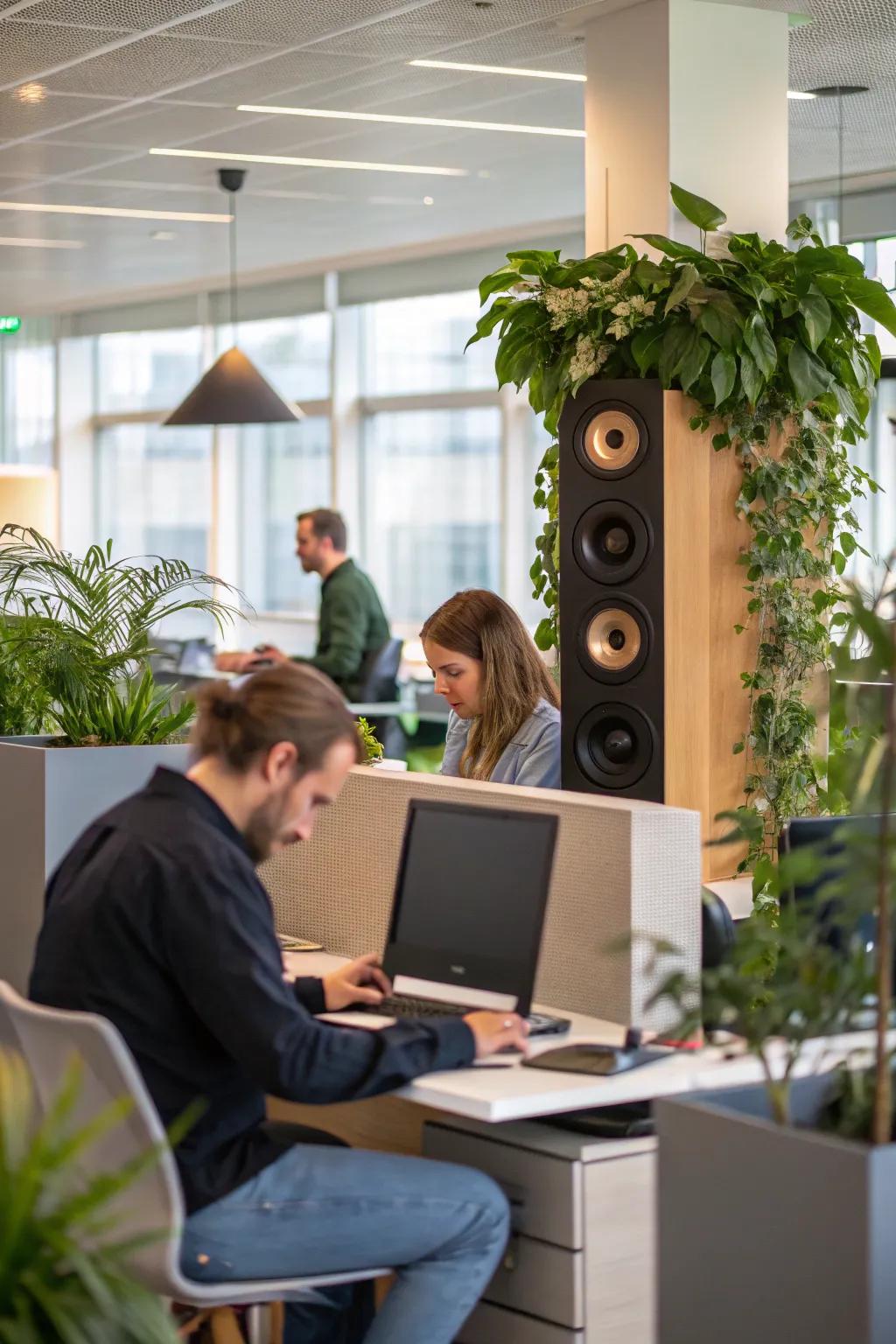 Soften the office atmosphere with soothing ambient sounds.