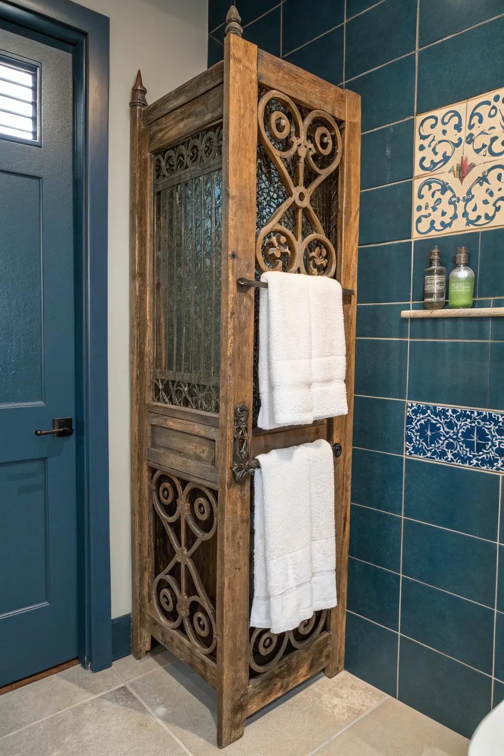 Transform tradition into style: Repurpose a vintage screen door into a unique linen keeper.