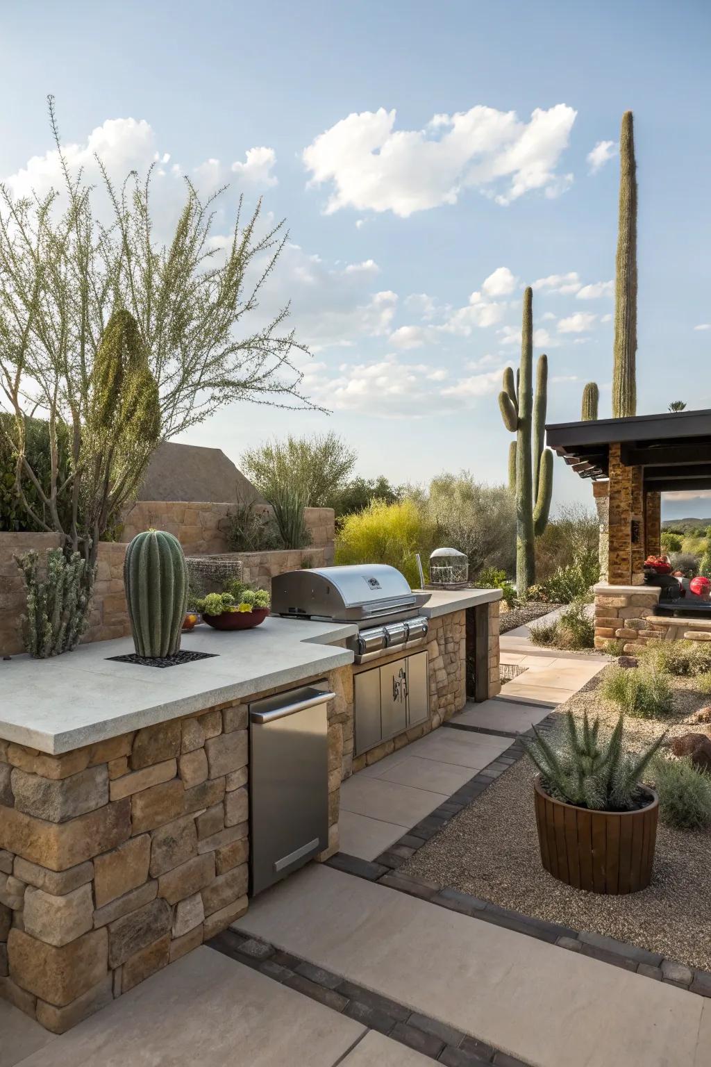 Local plants introduce beauty and require minimal upkeep.