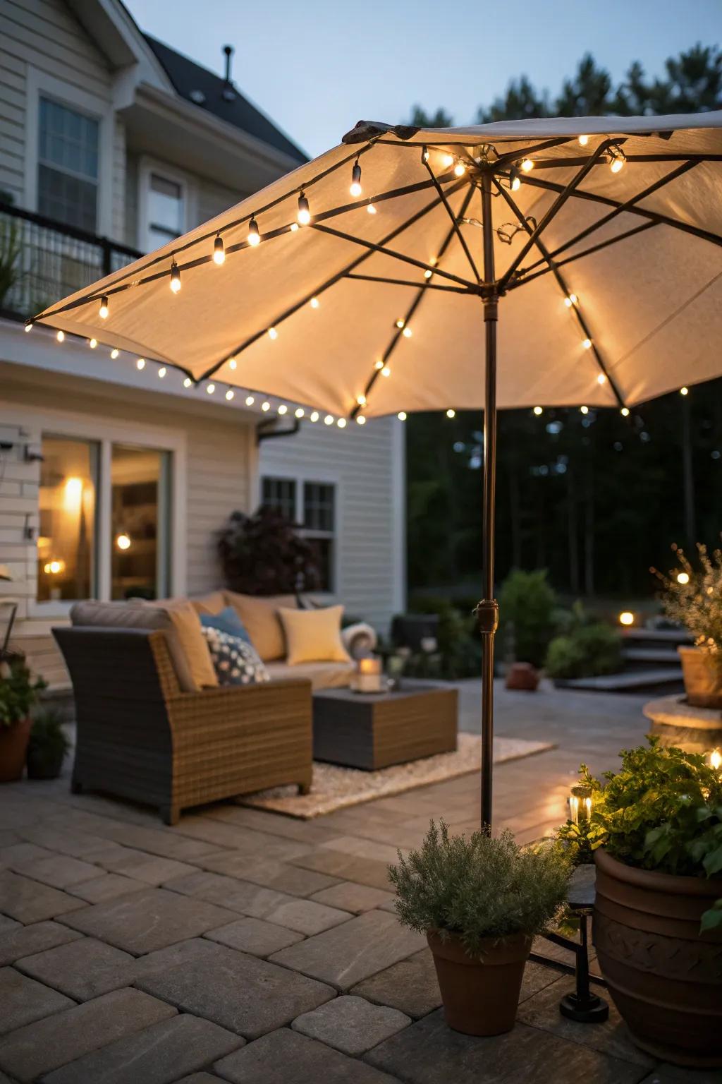 Relish in all-day usefulness with illuminated patio umbrellas.