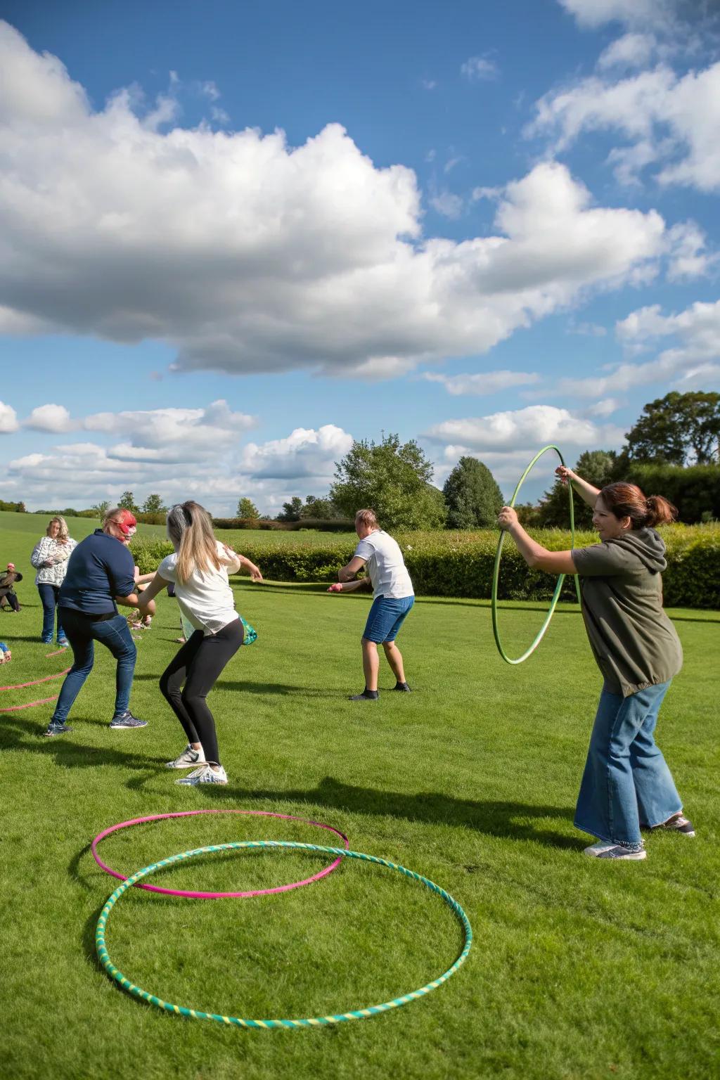 An agility ring duel injecting amusement into an outdoor rendezvous.