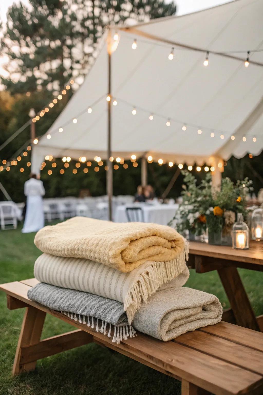Keep attendees cozy with soft wraps.