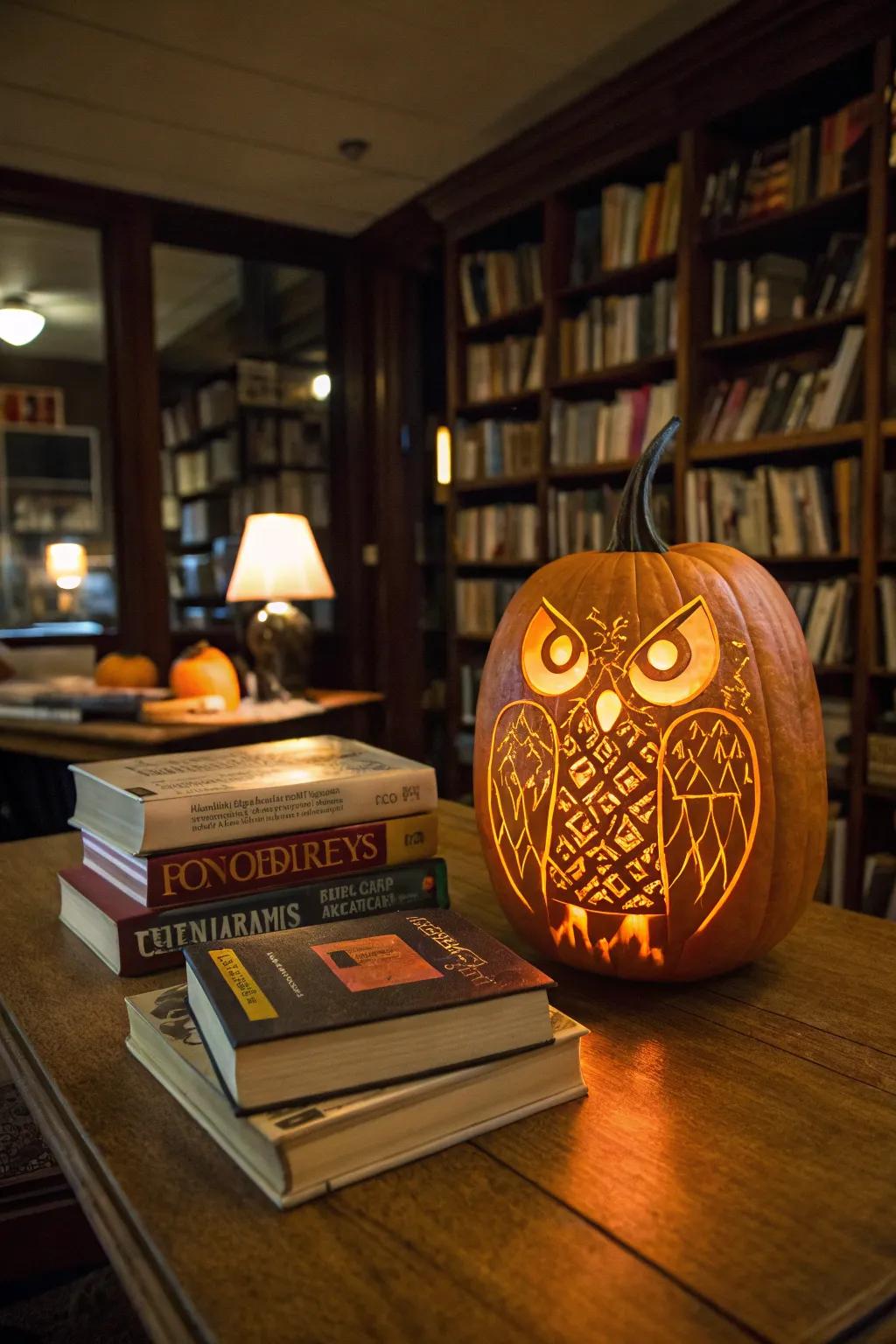 A Traditional owl design brings ancient mystery to your pumpkin carving.