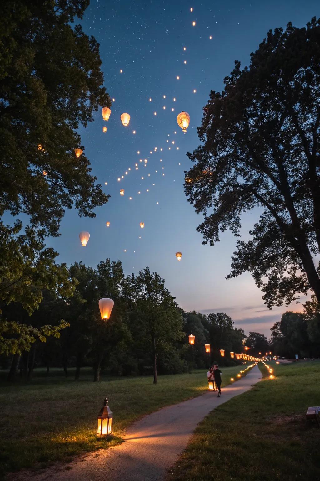 Evening flying lights provide a magical conclusion to the party.