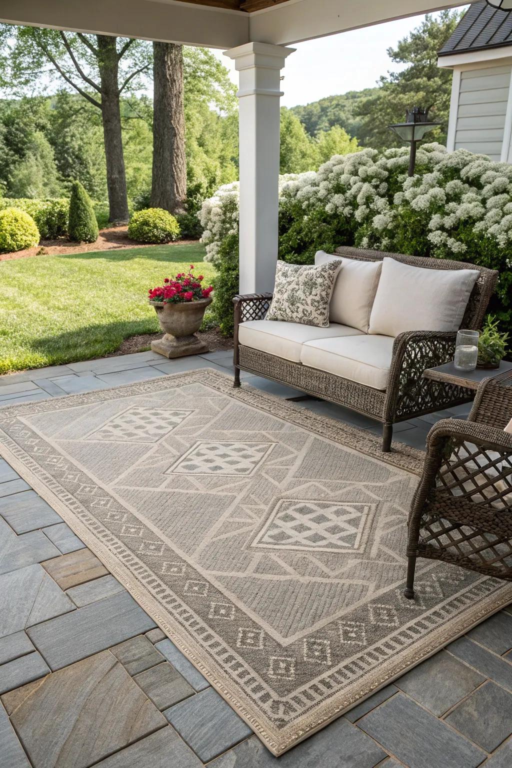 Exterior rugs inject warmth and style into your patio space.