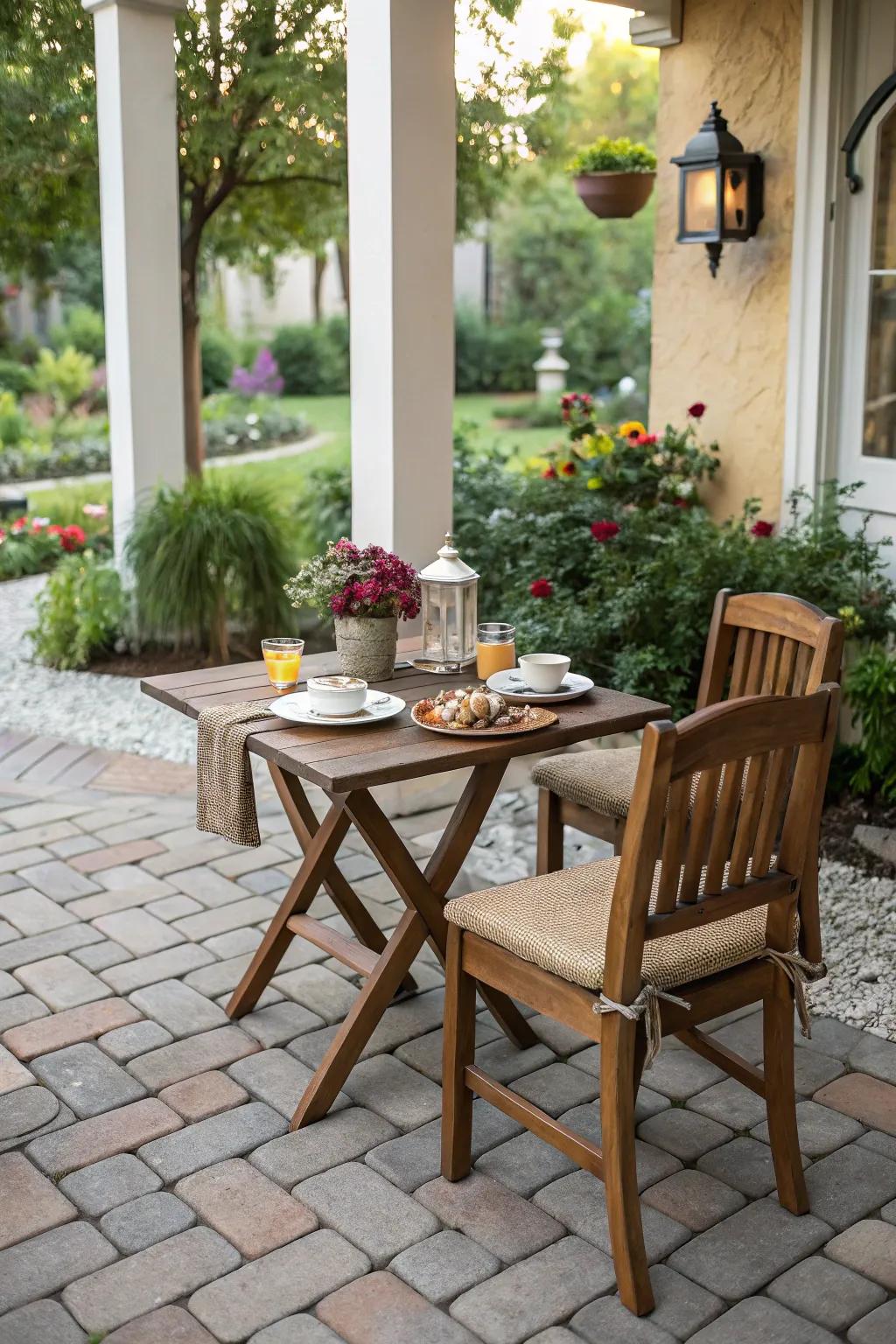A feasting nook encourages delightful alfresco meals.