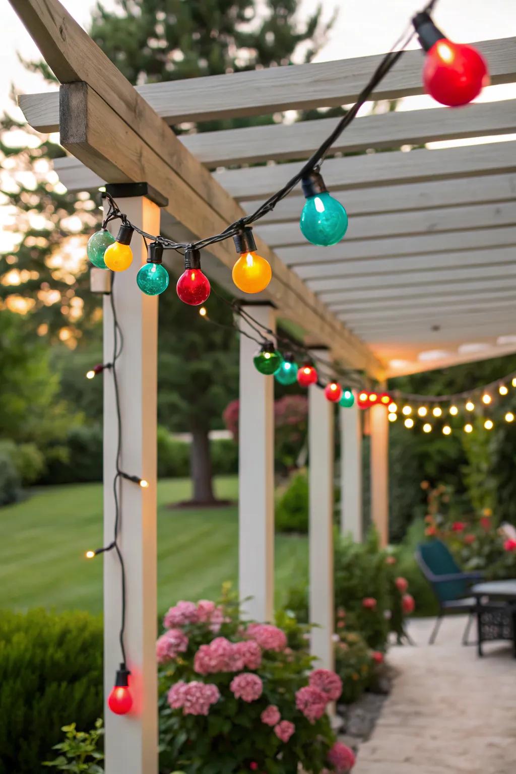 Contribute a playful detail through colorful festoon lights.