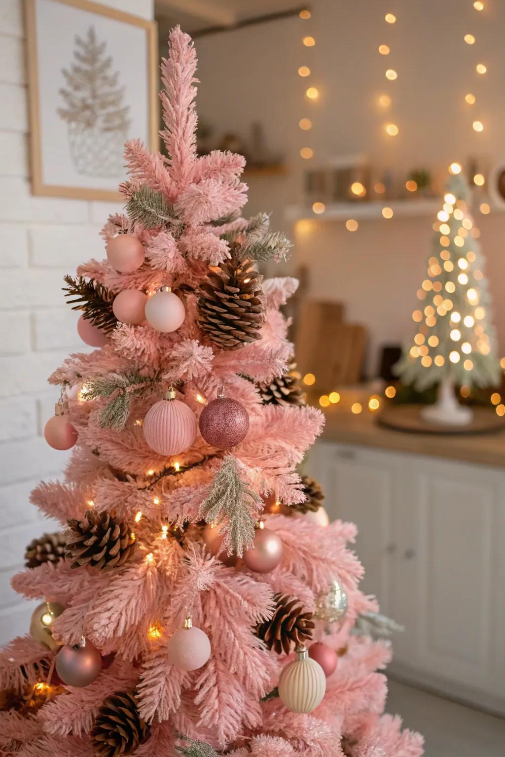 Natural components complement the vibrant hues of this rose fir.