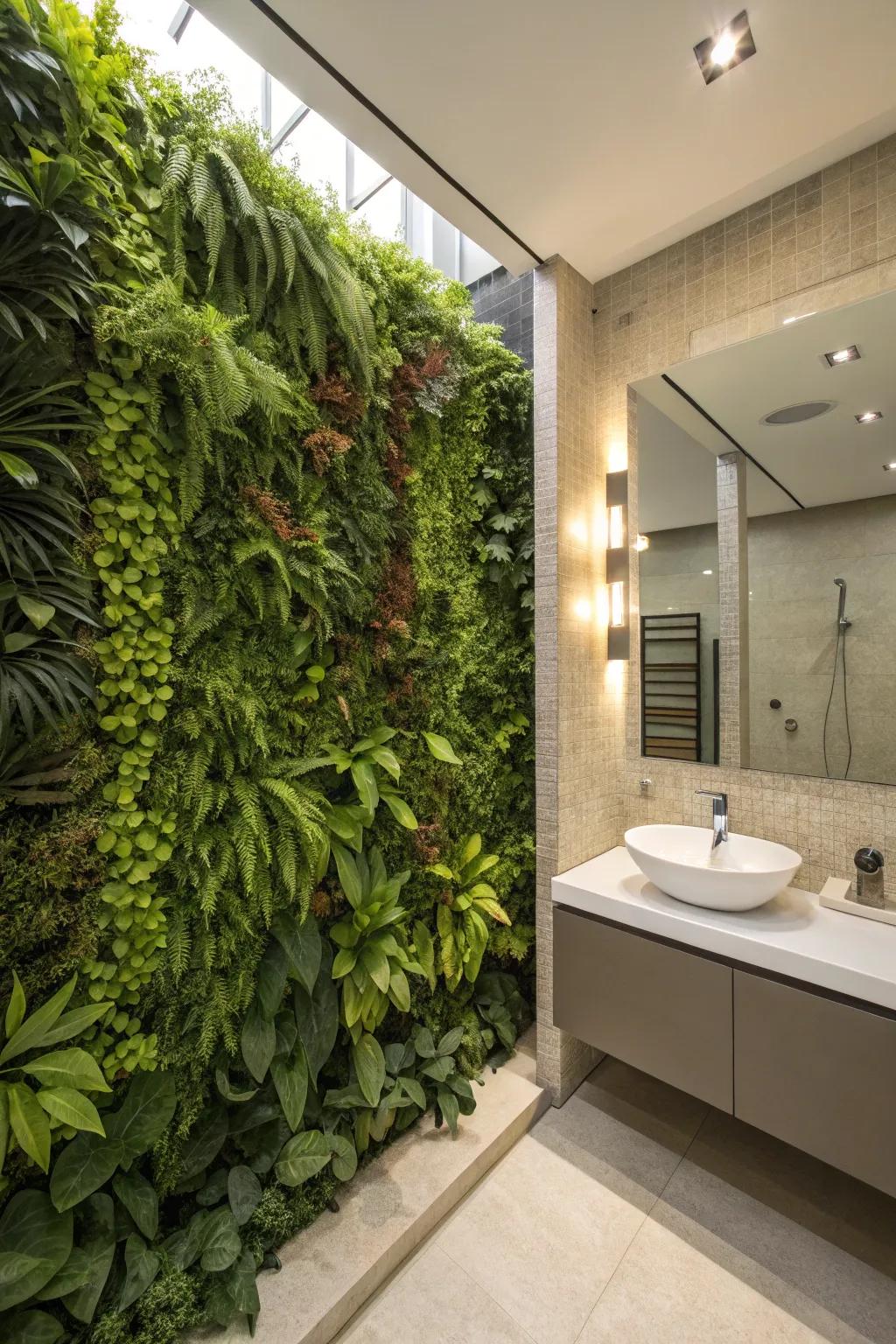 Maximize greenery with a stunning wall garden on any bathroom wall.