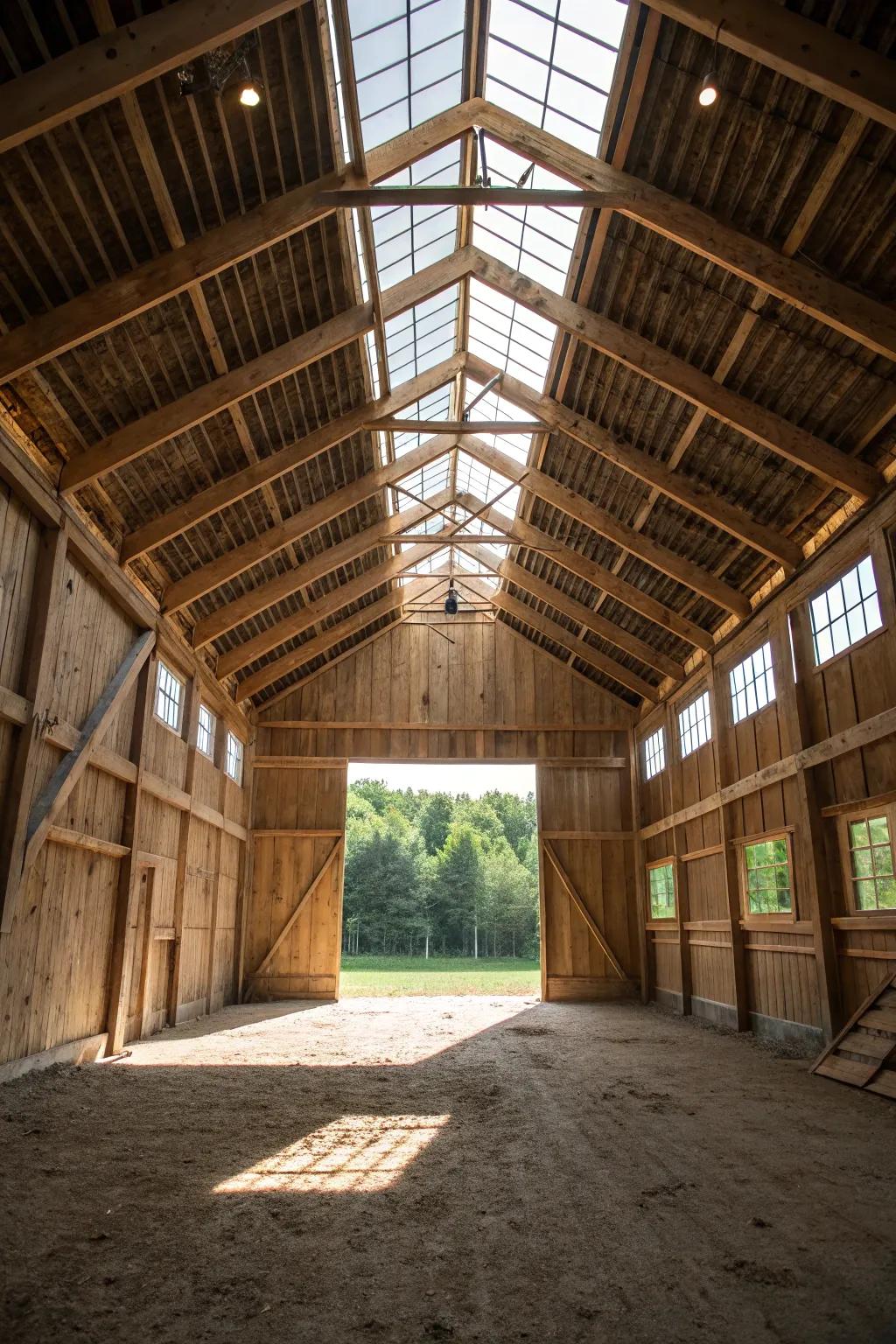 A sun tunnel inside a pole barn offering ample natural light.