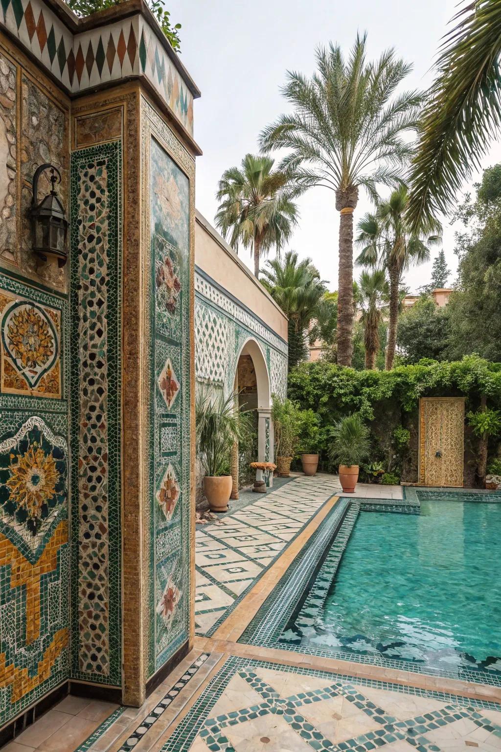 Transform your pool area using stunning mosaic tile art.