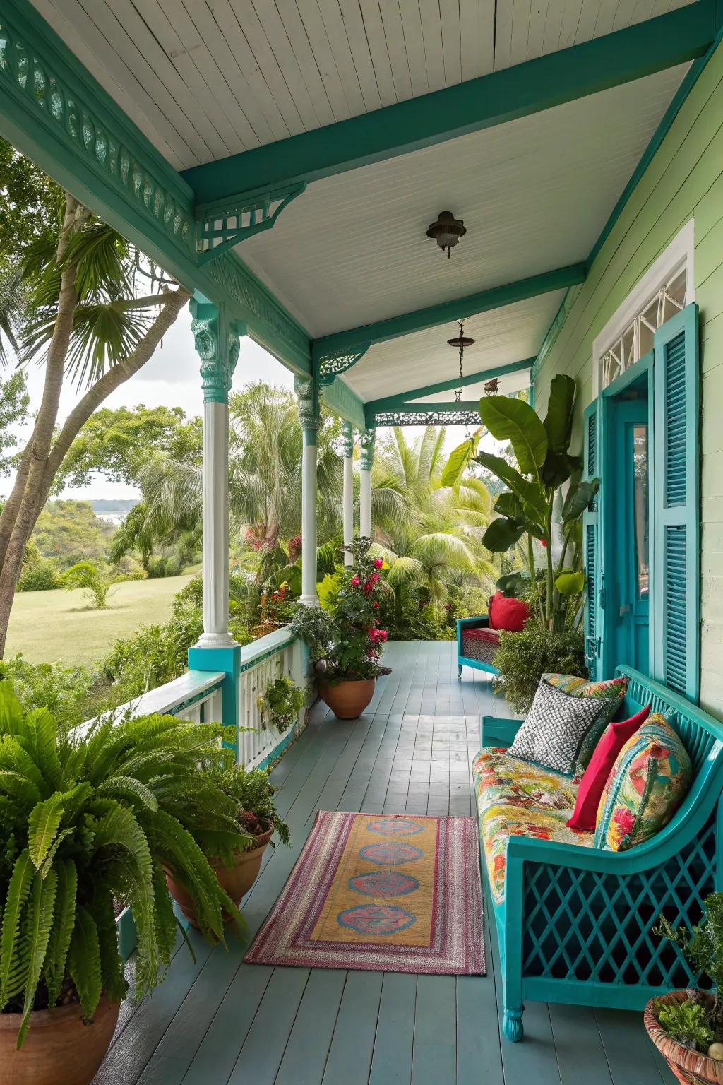 A tropical eden veranda that transports island vibes to your doorstep.