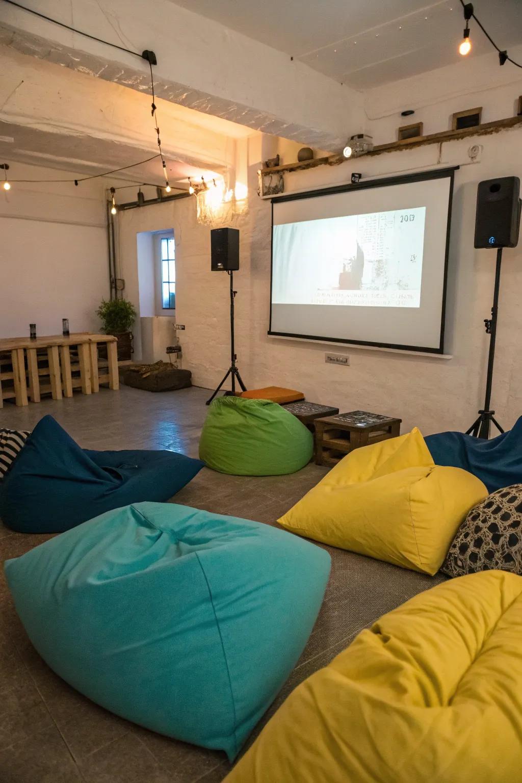 Floor cushions make seating casual and cozy.