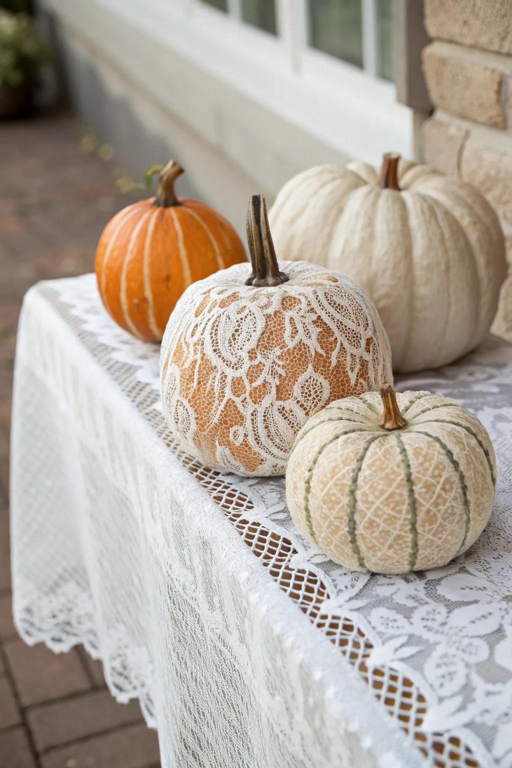 Bring a touch of elegance with web-decorated pumpkins.