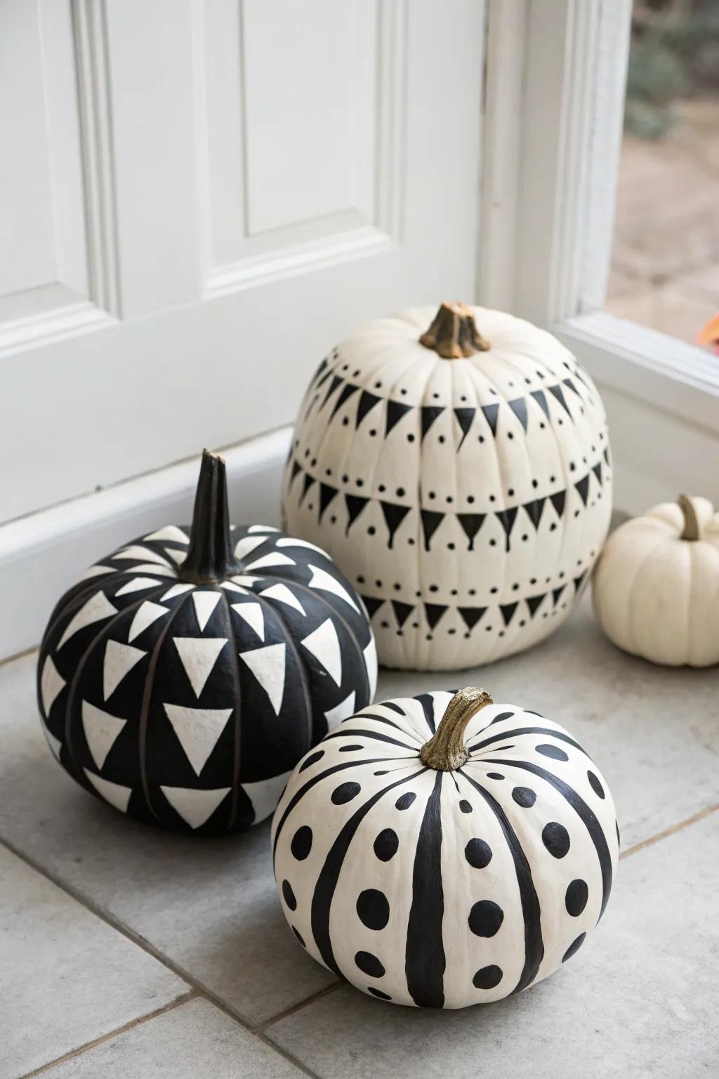 Monochrome pumpkins provide a chic and modern take on fall decor.