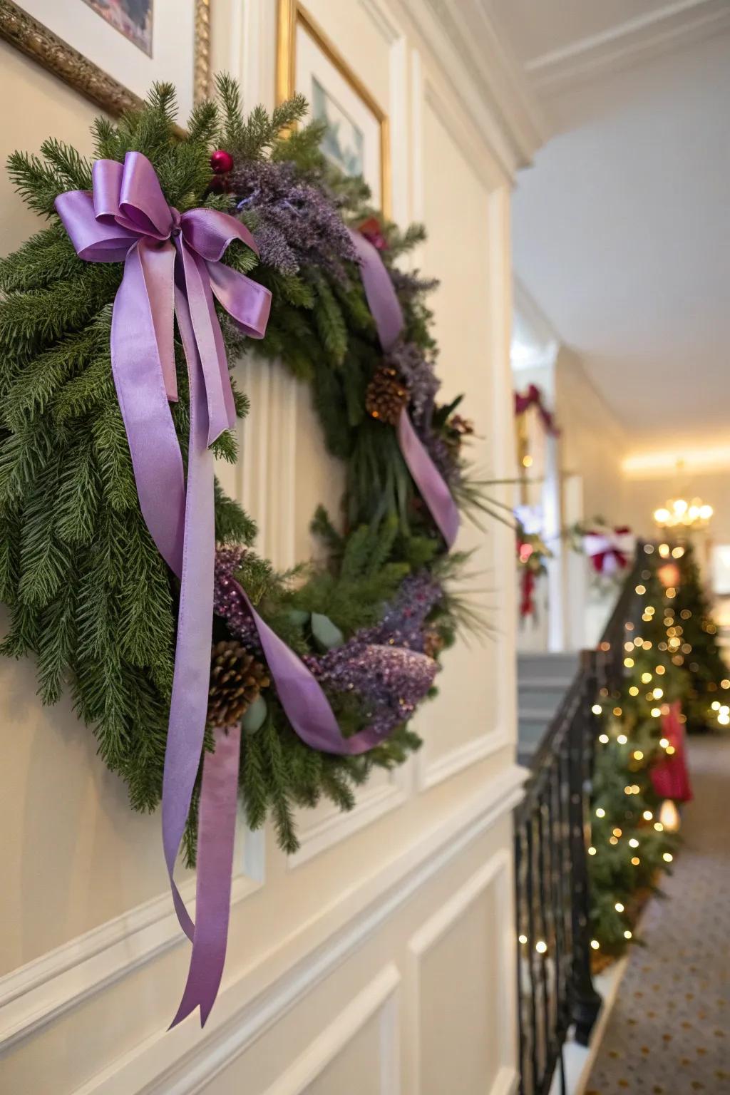 Mauve bands injecting a delightful burst of pigment to holiday ornamentation.