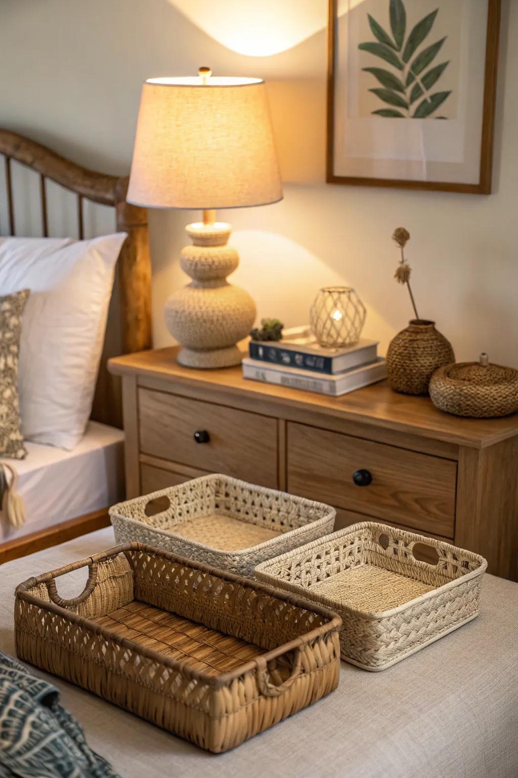 Unpredicted rattan style includes a distinct touch to your bedroom.