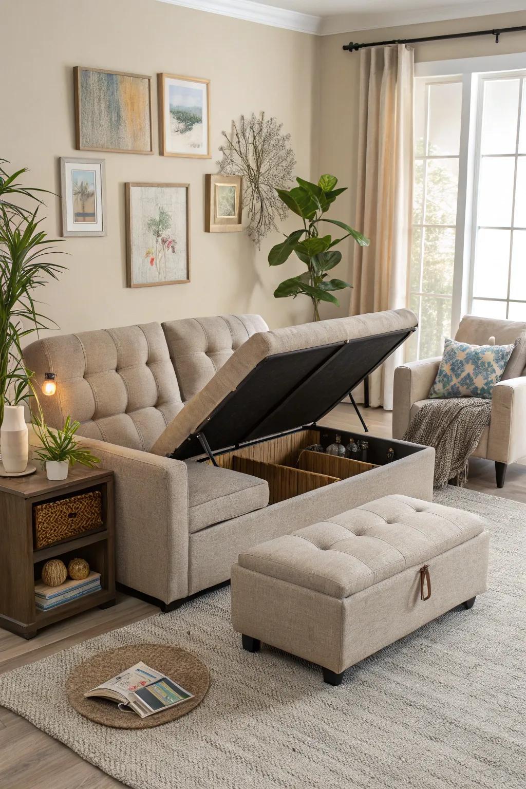 Versatile furniture enhances both space and functionality.