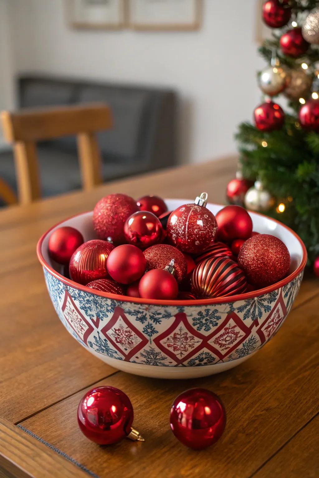 A unique display of scarlet trinkets contributing celebratory charm.