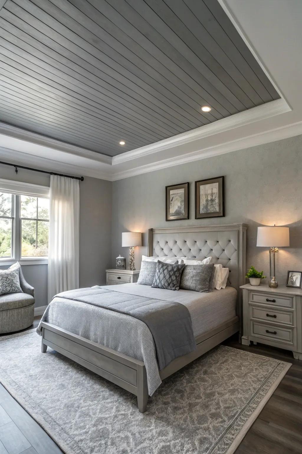 A repose gray ceiling creates a cohesive and calming environment.