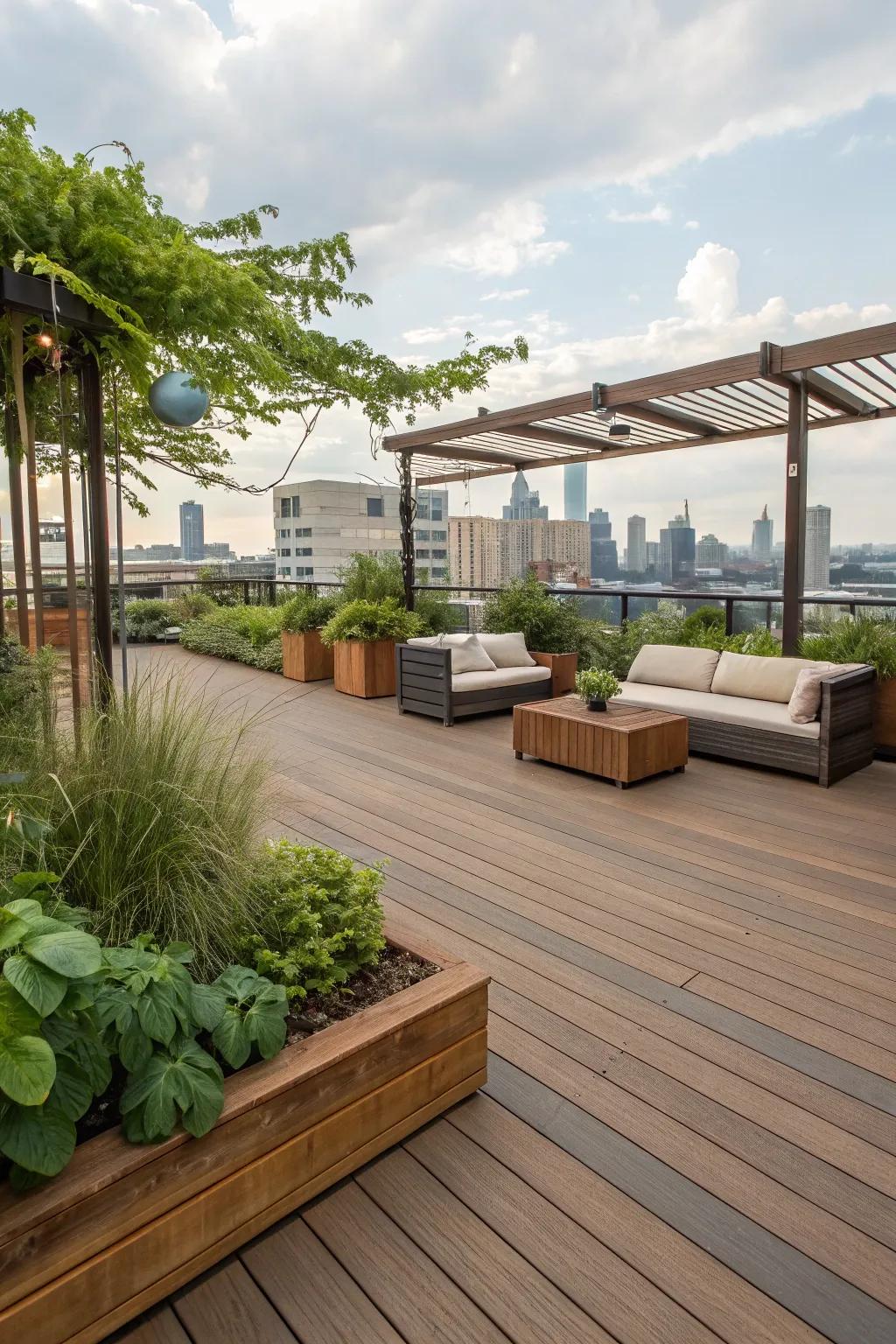 Use sustainable materials on your rooftop deck for an eco-accommodating design.