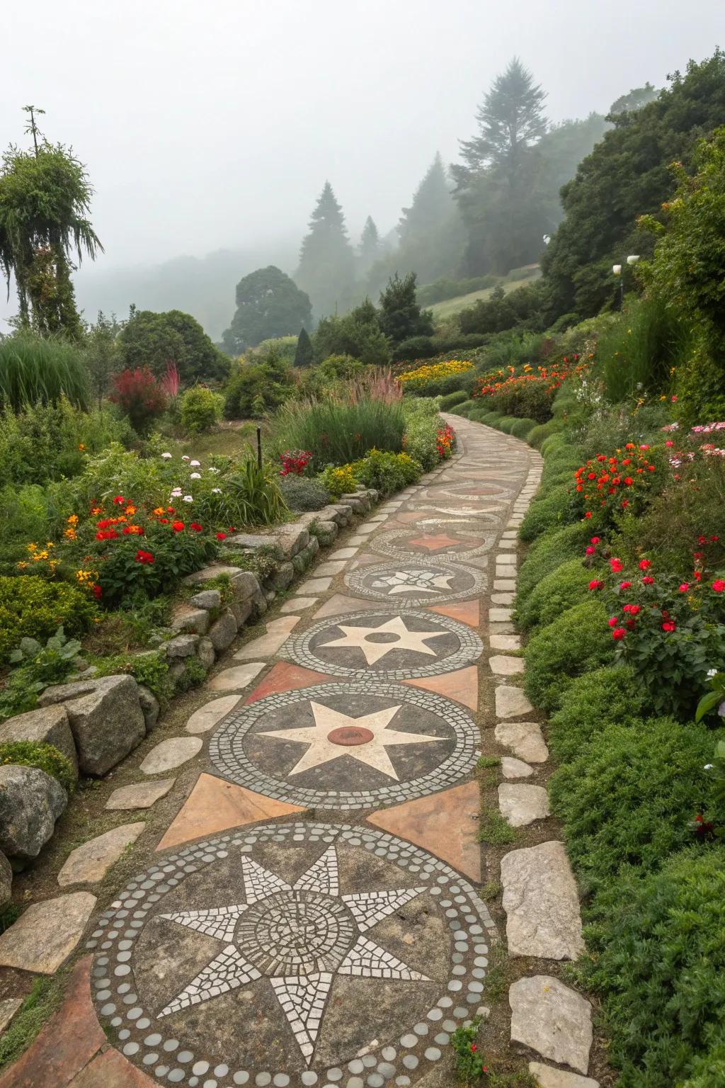 Artful stone arrangements transform paths into a visual delight.