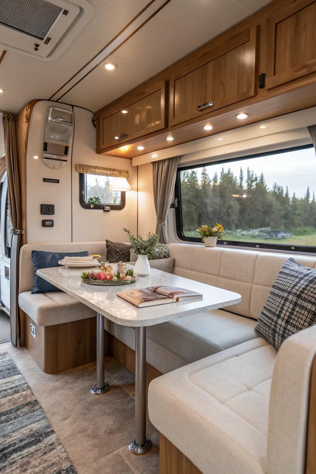 A thoughtfully integrated table enhances the overall harmony inside your RV.