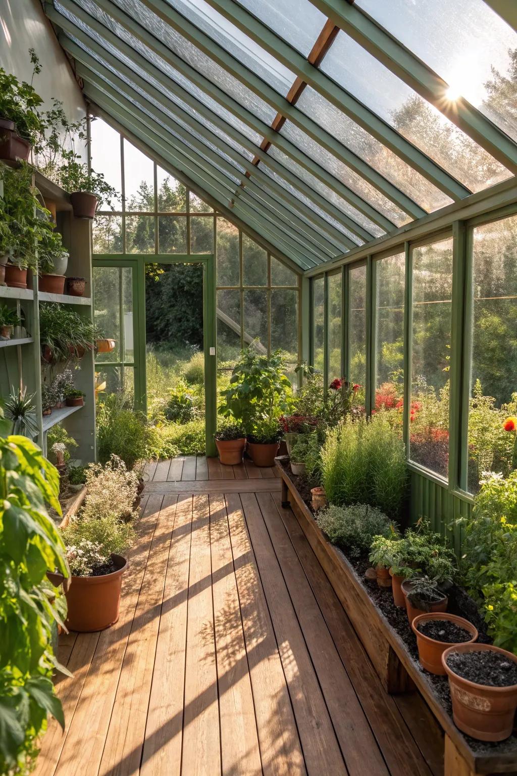 A shed home showcasing an eco-conscious greenhouse section.