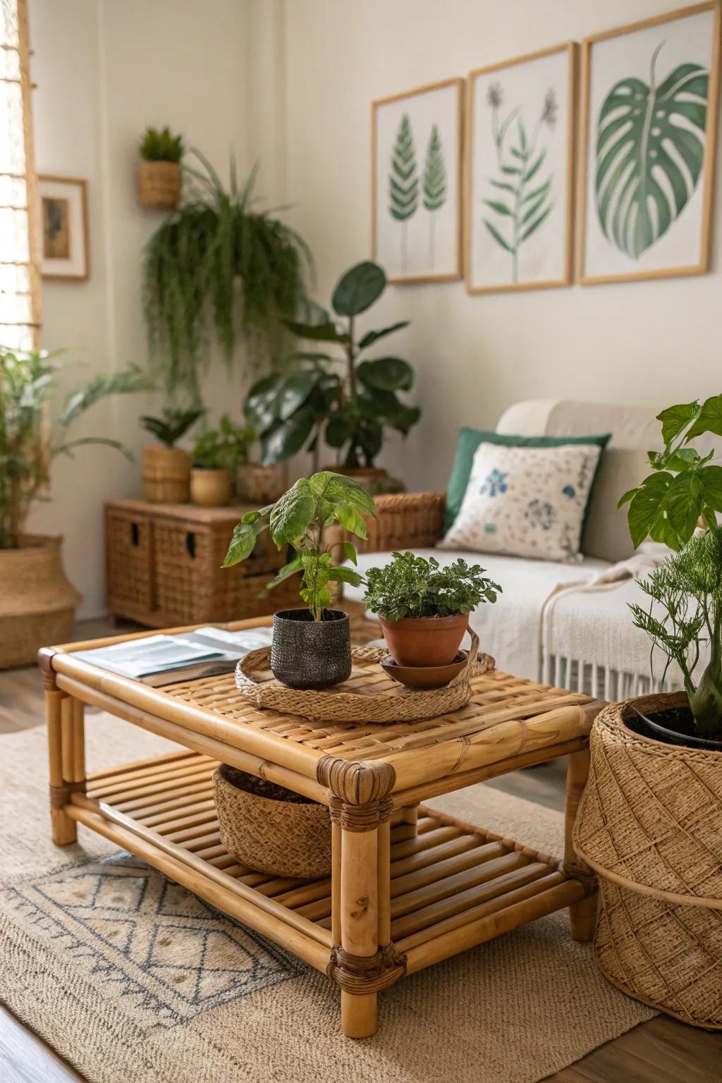 Bamboo tables provide sustainable style for eco-conscious homes.