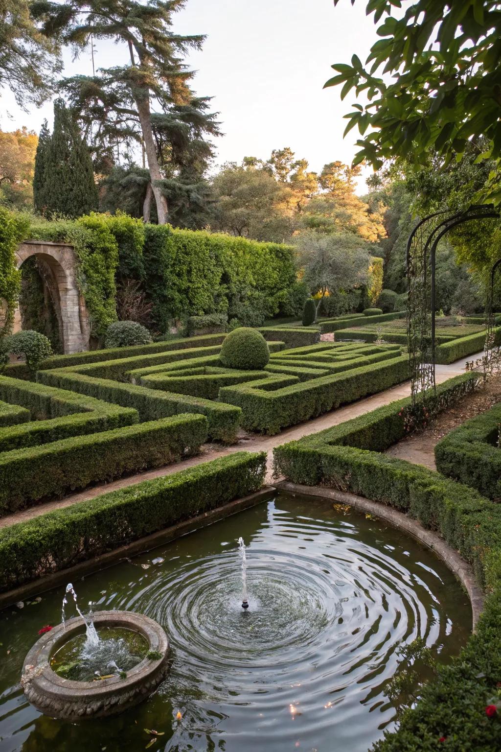 A reflecting water maze adding tranquility to the garden.