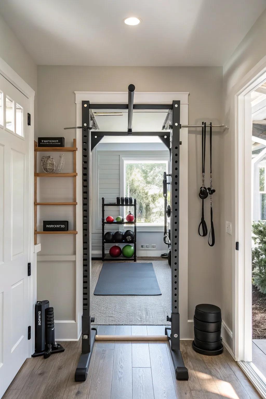 A doorframe chin-up bar is a compact and powerful addition to your gym.