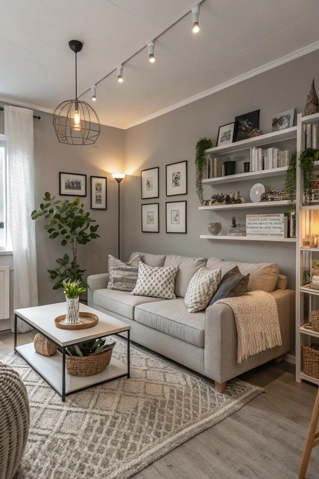Monochromatic palettes unify and expand the space.