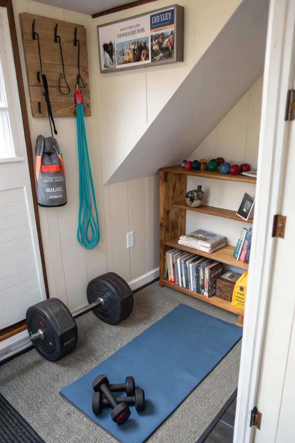 A mini gym with fitness tools that are small makes it easy to stay active.