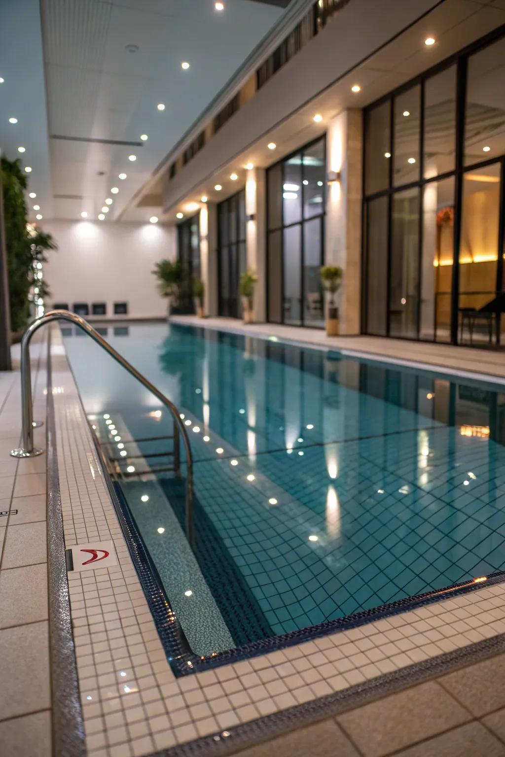 Reflective surfaces giving a pool an expansive feel.