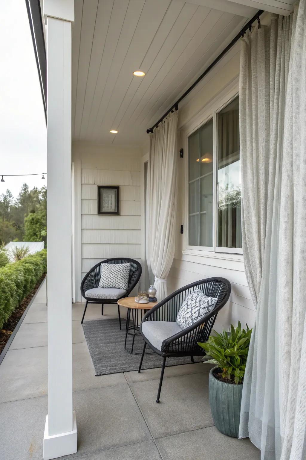 Simple fabrics provide a sleek and modern touch to your porch.