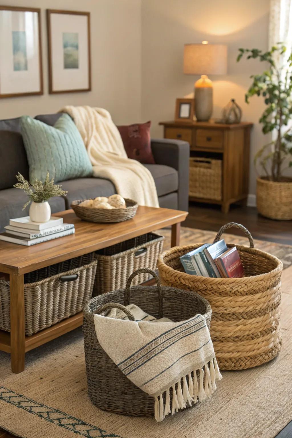 Baskets are a great way to store things while also improving your spring décor.