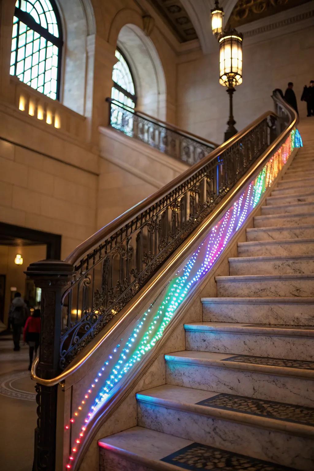 Create a focal point with an artistic light installation on your stairway.