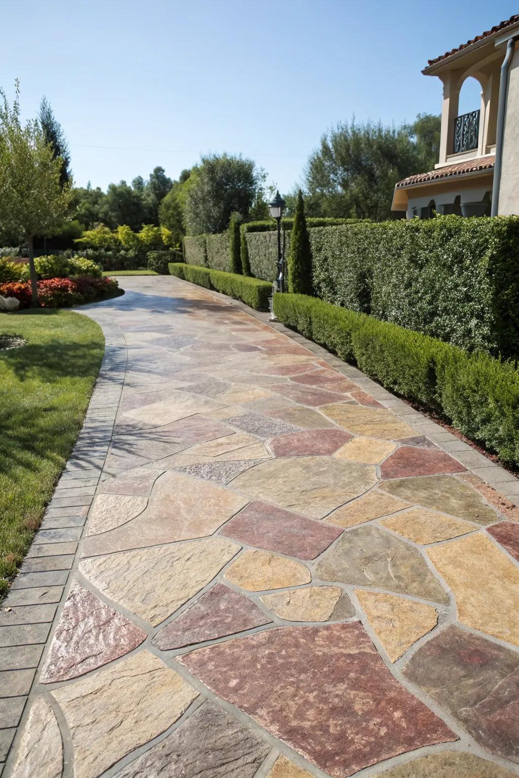 Layering hues fashions a rich marbled effect on this driveway.