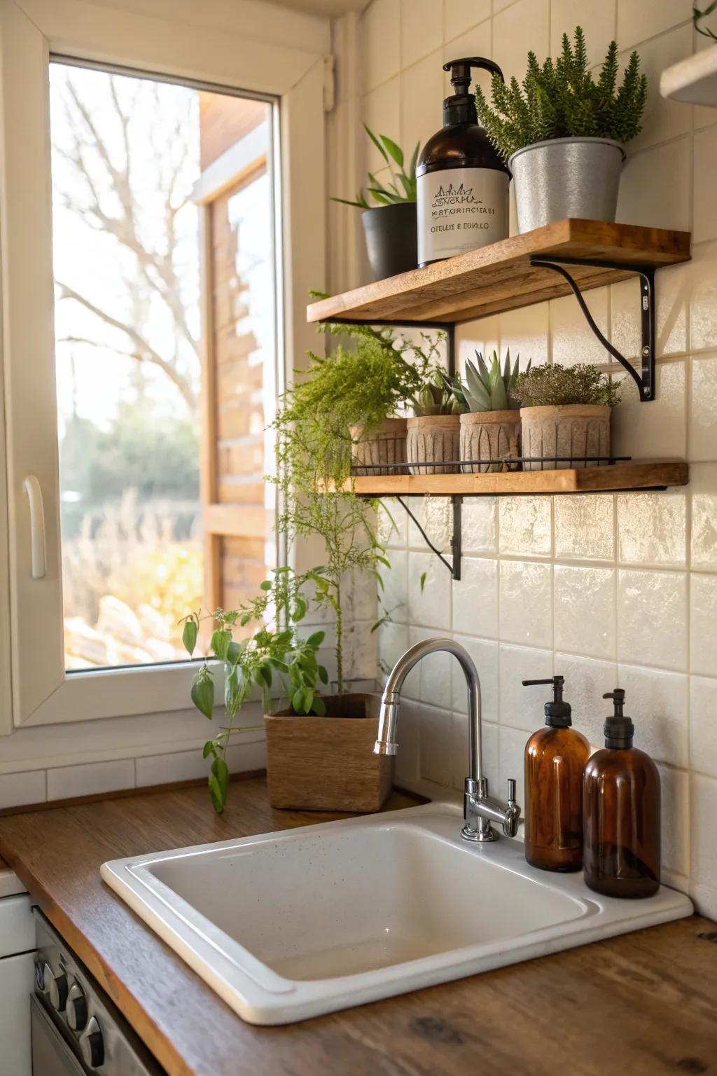 Enhance your kitchen area with a convenient sink shelf.