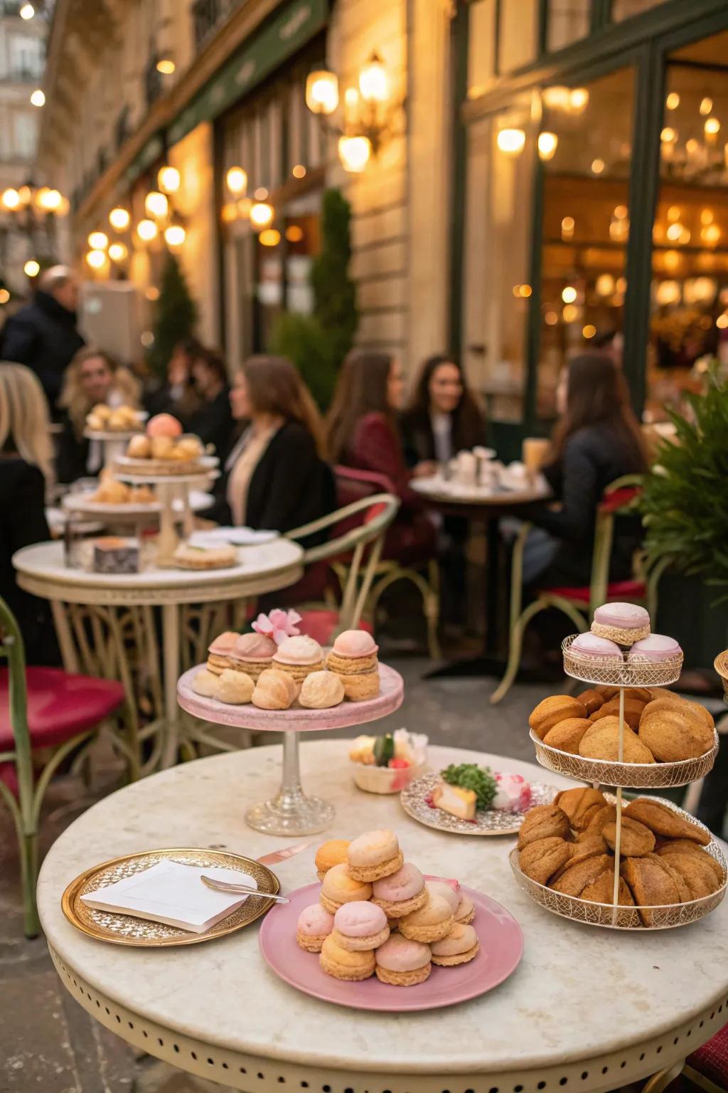 A charming French bistro familiarity featuring elegant and uncomplicated ornamentation.