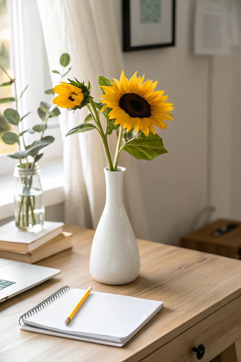 Embrace simplicity with a minimalist sunflower arrangement.